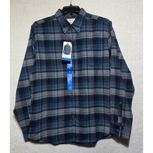 Weatherproof Vintage Men's Plaid Flannel Button Down Shirt Blue Grey Large NEW